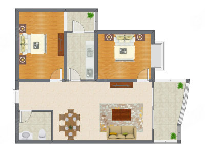 2室2厅 97.21平米户型图