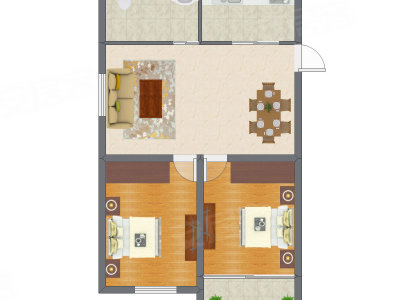 2室1厅 91.31平米户型图