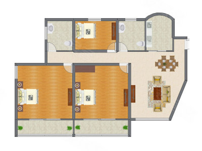 3室2厅 142.77平米户型图