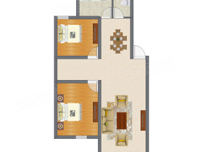 2室2厅 87.42平米户型图