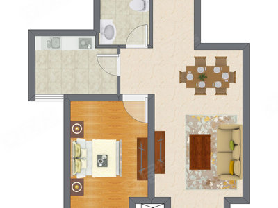 1室2厅 64.23平米户型图