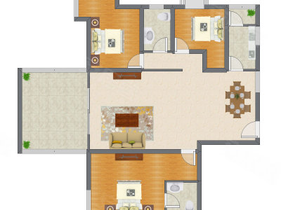 3室2厅 131.86平米户型图
