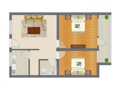 2室1厅 86.64平米户型图
