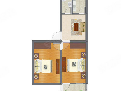 2室1厅 34.92平米户型图