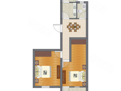 2室1厅 40.64平米