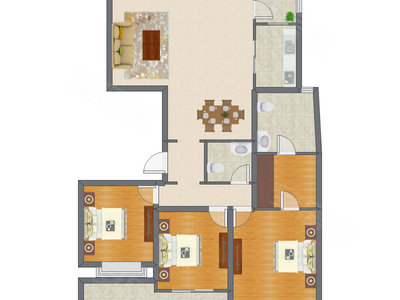 3室2厅 138.00平米户型图