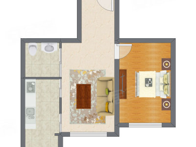 1室1厅 57.20平米户型图