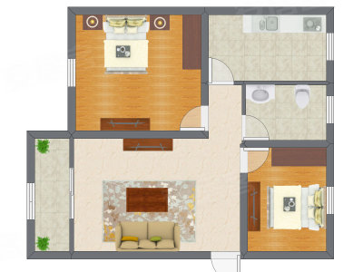 2室2厅 68.40平米户型图