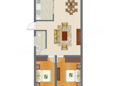 2室1厅 55.47平米户型图