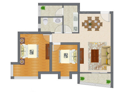 2室2厅 76.54平米户型图