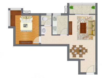 1室2厅 60.90平米