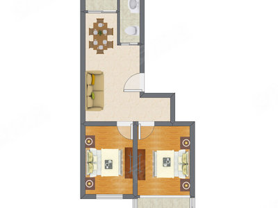 2室2厅 65.93平米户型图
