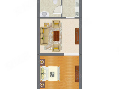 1室1厅 32.48平米户型图