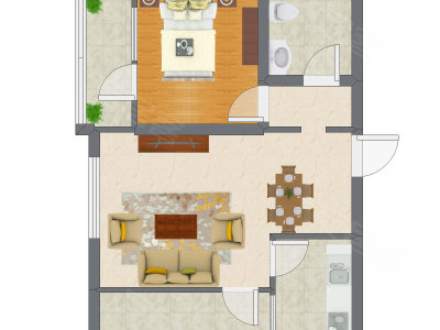 1室2厅 41.39平米户型图