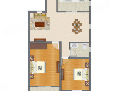 2室2厅 70.26平米户型图
