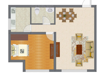 1室1厅 74.74平米户型图