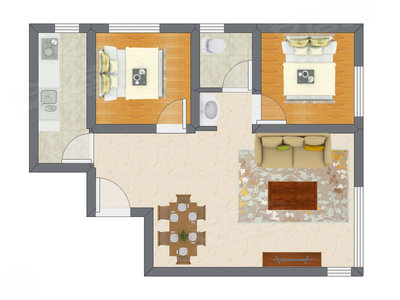 2室2厅 59.50平米户型图