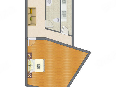 1室1厅 50.24平米户型图