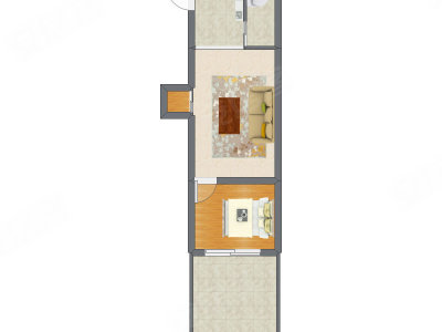 1室1厅 45.27平米户型图