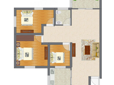 3室1厅 90.24平米