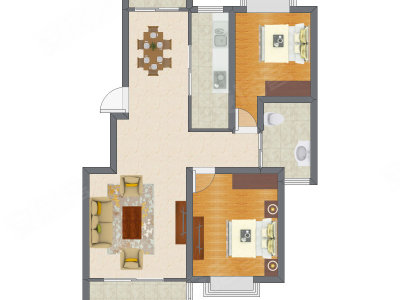 2室2厅 100.63平米户型图