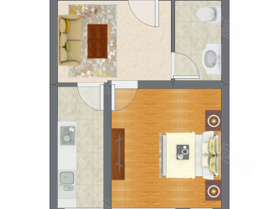 1室1厅 59.78平米户型图