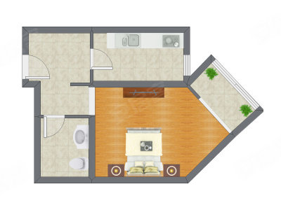 1室0厅 57.05平米户型图