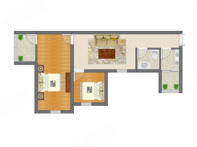 2室1厅 64.20平米户型图