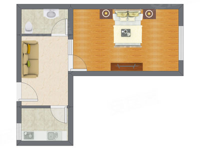 1室1厅 46.32平米户型图