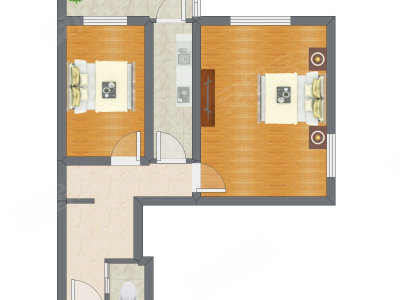 2室1厅 62.62平米户型图