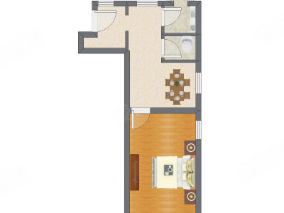 1室1厅 44.98平米户型图