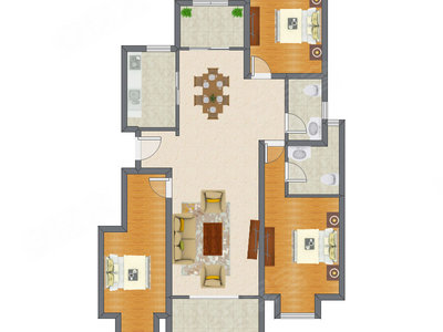 3室2厅 141.58平米户型图