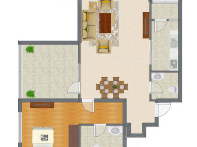1室2厅 89.60平米户型图