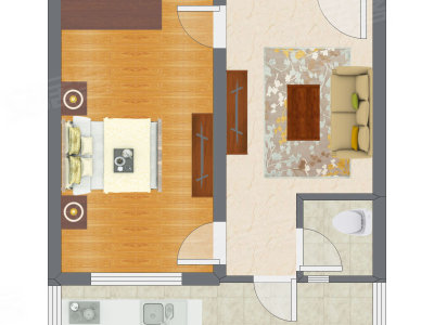 1室1厅 52.35平米户型图