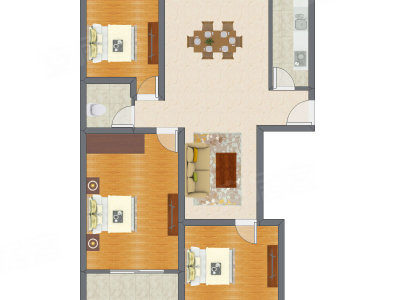 3室2厅 70.55平米户型图
