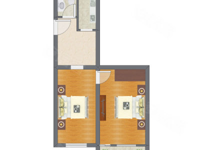 2室1厅 35.24平米户型图