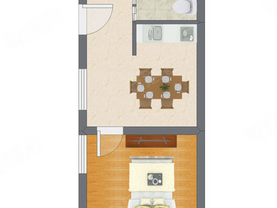1室1厅 37.35平米户型图