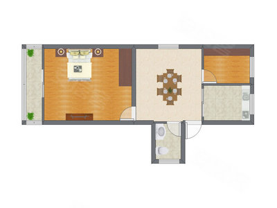 1室1厅 54.74平米户型图