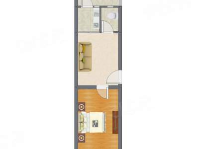 1室1厅 46.96平米户型图