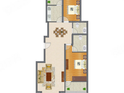 2室2厅 83.17平米户型图