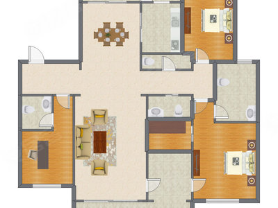 3室2厅 164.00平米户型图
