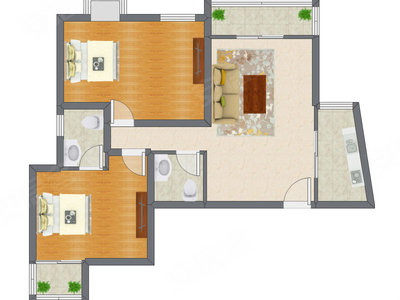 2室1厅 99.70平米