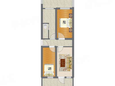 2室1厅 69.65平米户型图