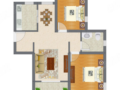 2室2厅 96.26平米户型图