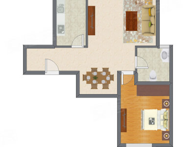 1室2厅 80.04平米户型图