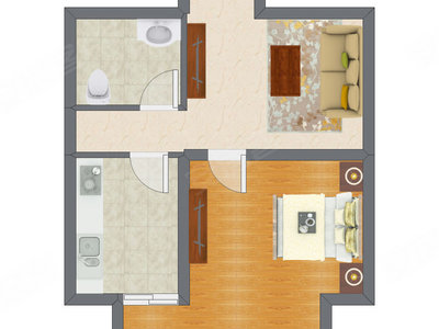 1室1厅 38.80平米户型图