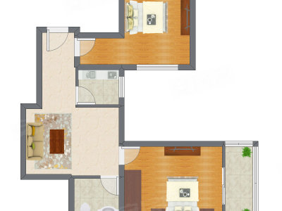 2室1厅 75.80平米