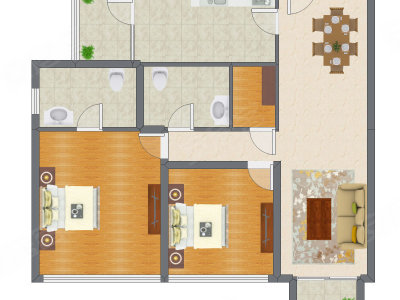 2室2厅 130.00平米户型图