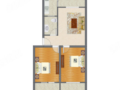 2室1厅 74.49平米户型图