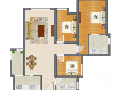 3室2厅 80.90平米